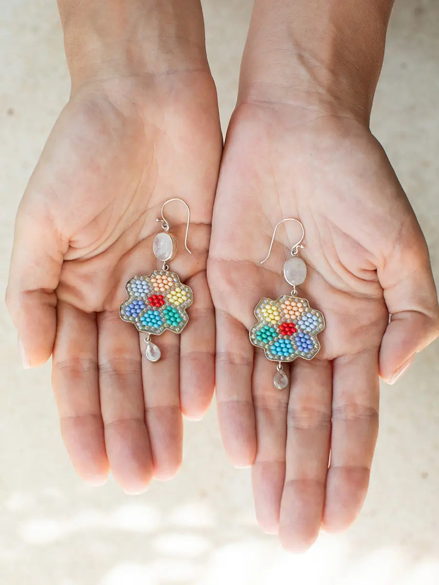 Beaded Bloom Moonstone Earrings Earth Wisdom Collection Earrings