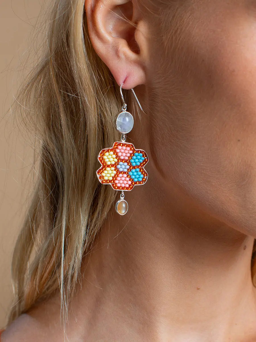 Beaded Bloom Moonstone Earrings Earth Wisdom Collection Earrings