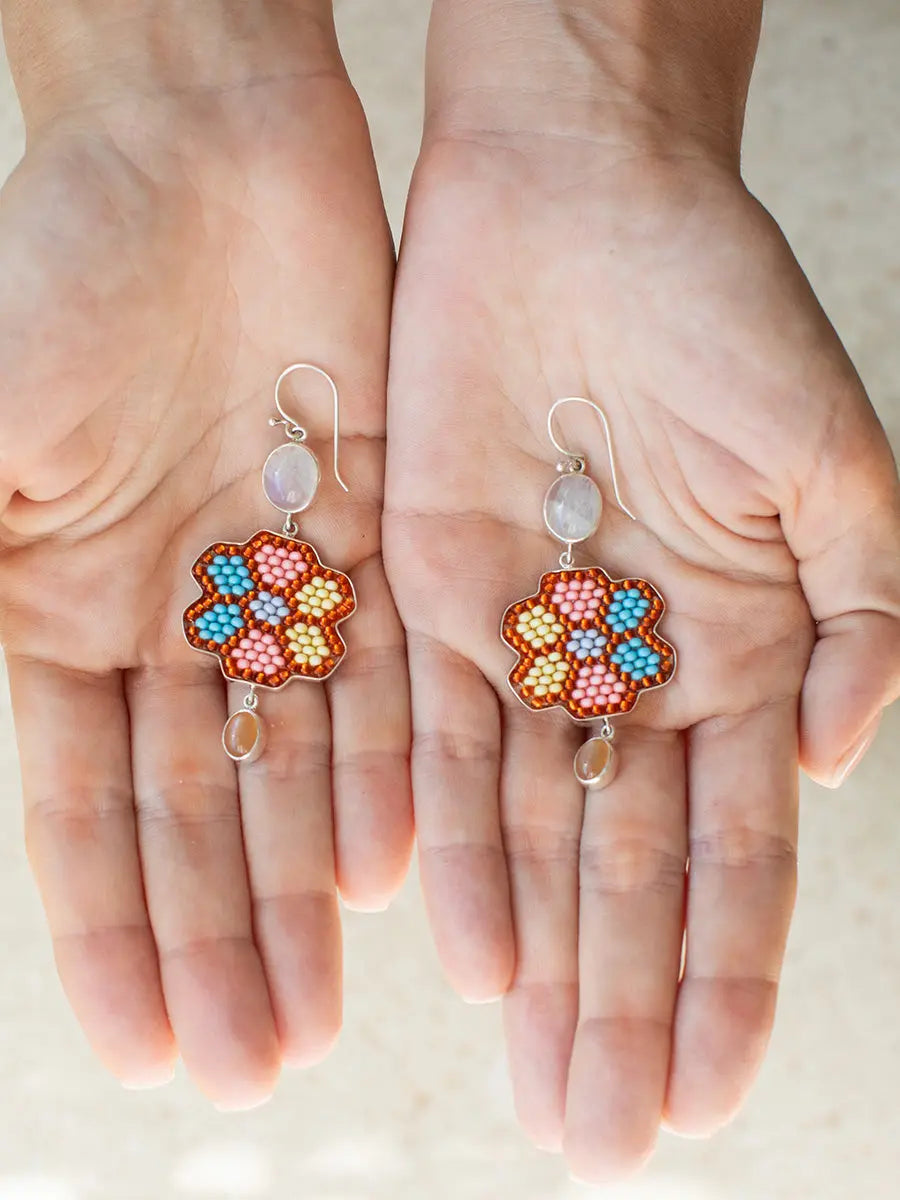 Beaded Bloom Moonstone Earrings Earth Wisdom Collection Earrings