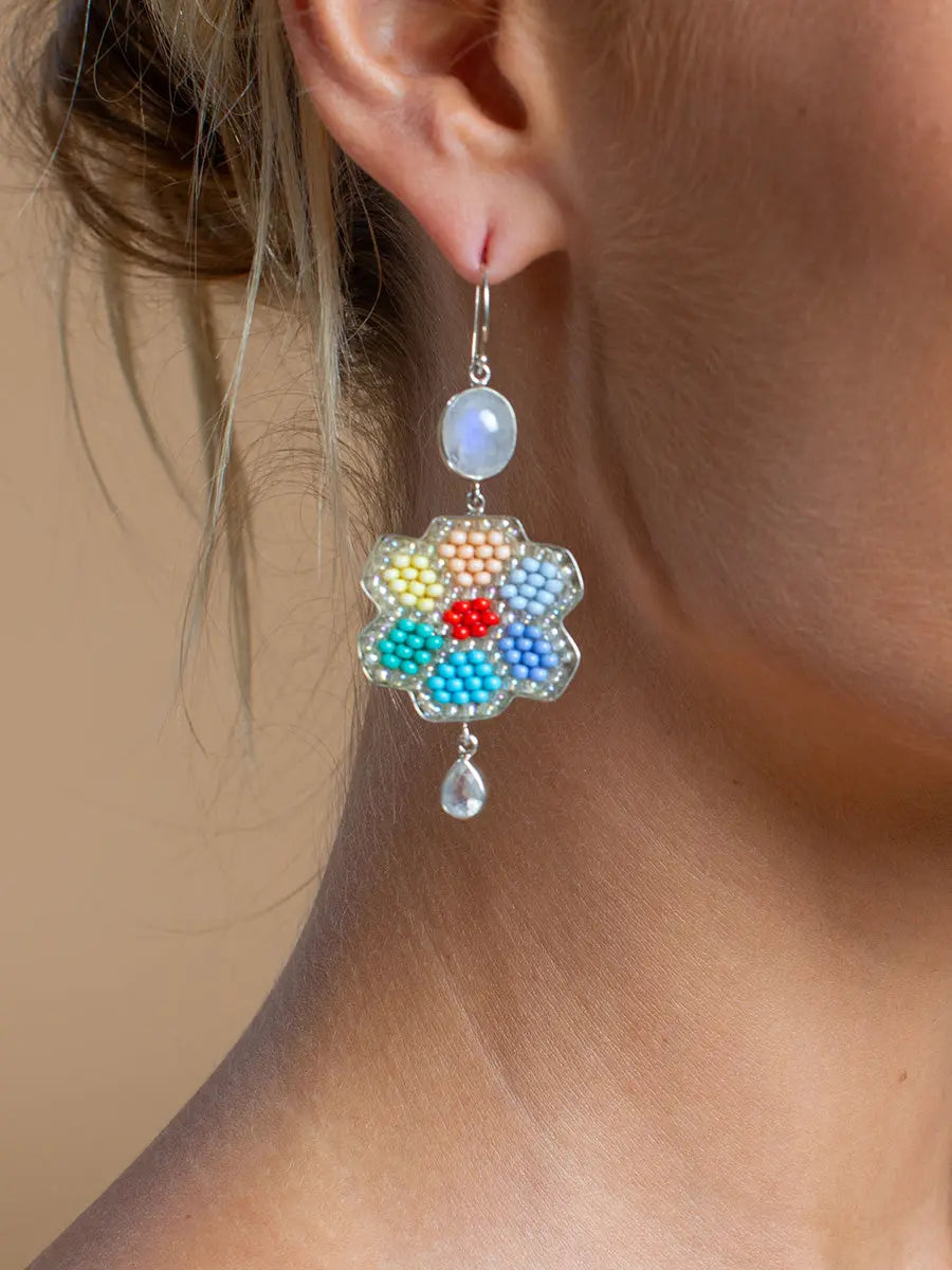 Beaded Bloom Moonstone Earrings Earth Wisdom Collection Earrings