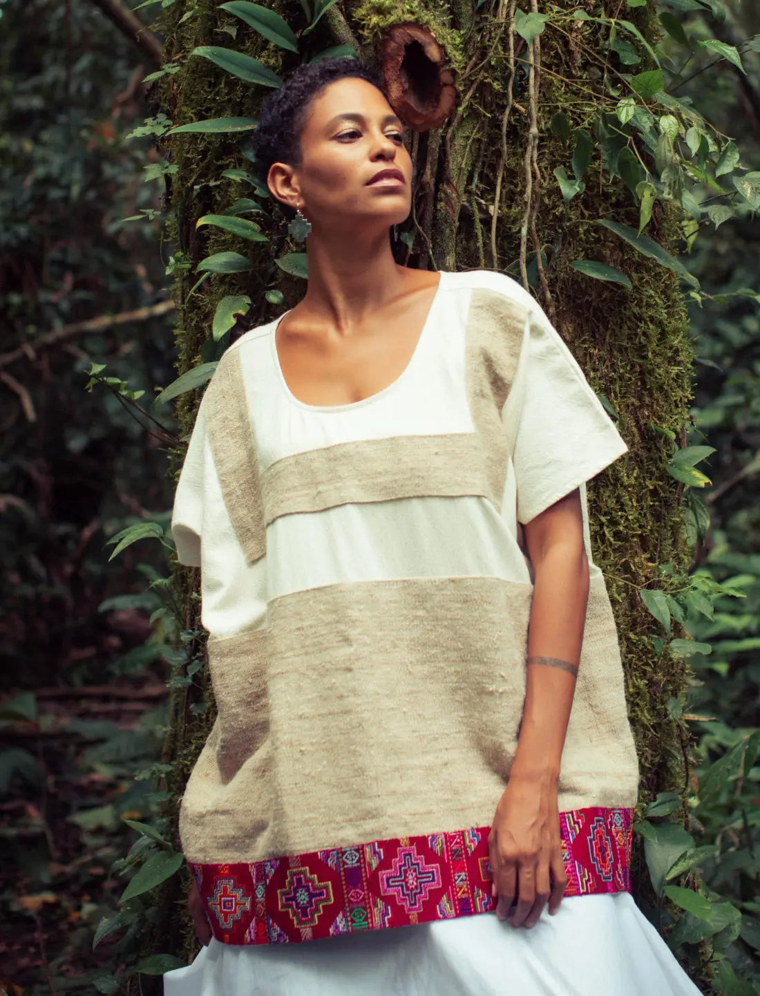 Red Path Chakana Nettle Weave Poncho Earth Wisdom Collection