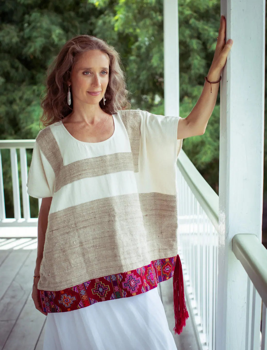 Red Path Chakana Nettle Weave Poncho Earth Wisdom Collection