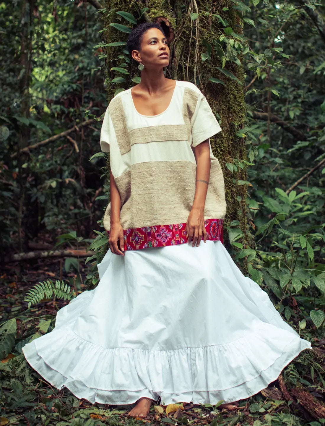 Red Path Chakana Nettle Weave Poncho Earth Wisdom Collection