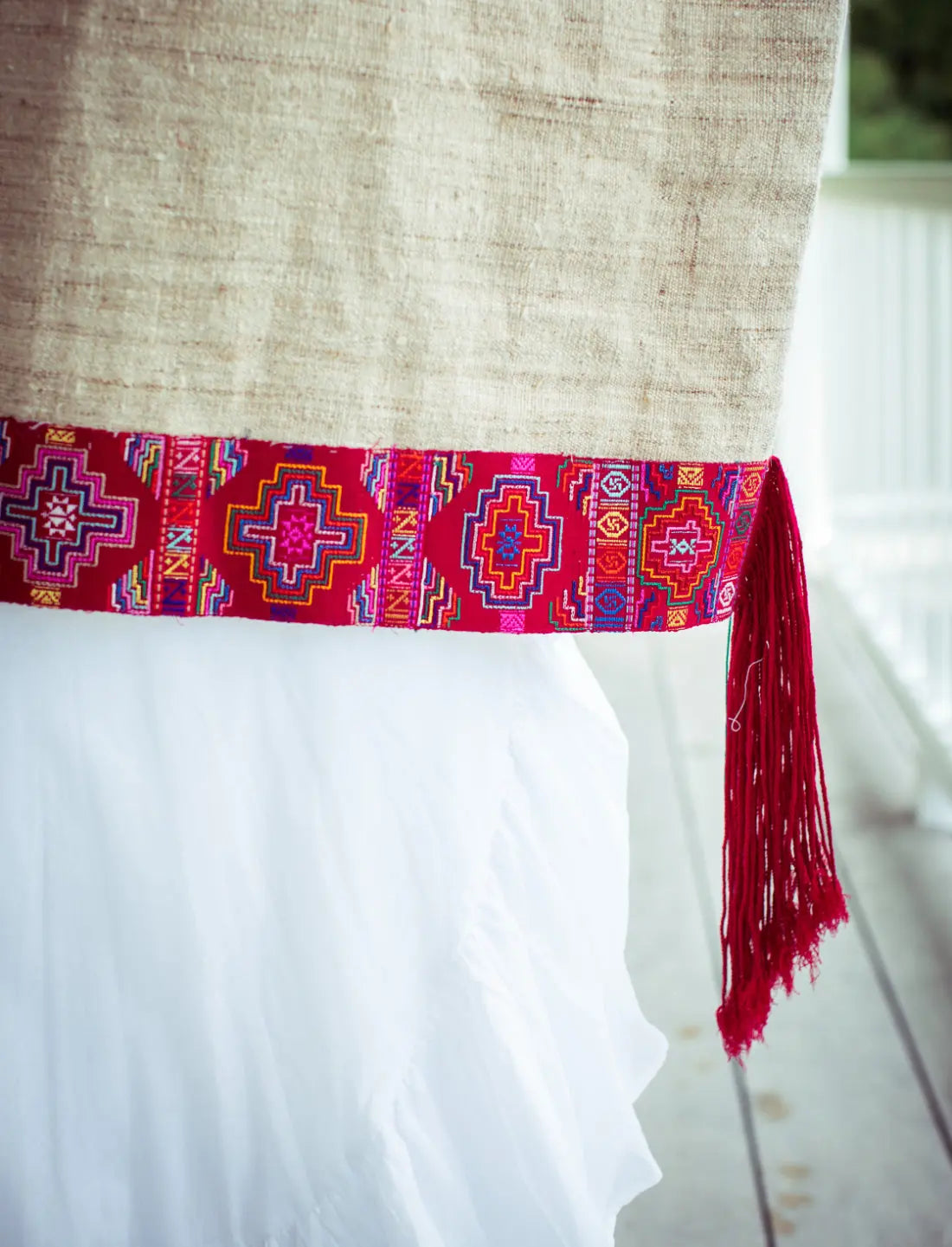 Red Path Chakana Nettle Weave Poncho Earth Wisdom Collection