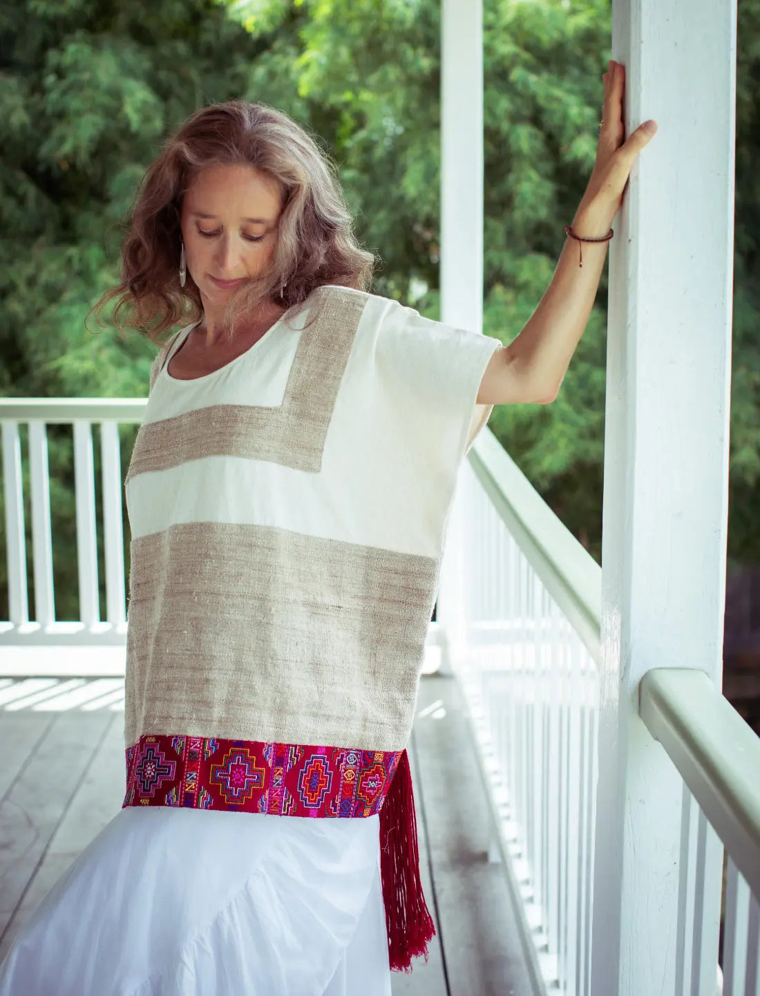 Red Path Chakana Nettle Weave Poncho Earth Wisdom Collection