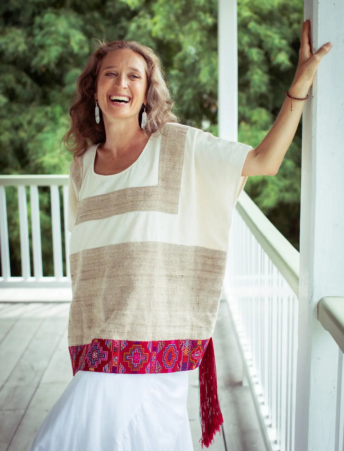 Red Path Chakana Nettle Weave Poncho Earth Wisdom Collection