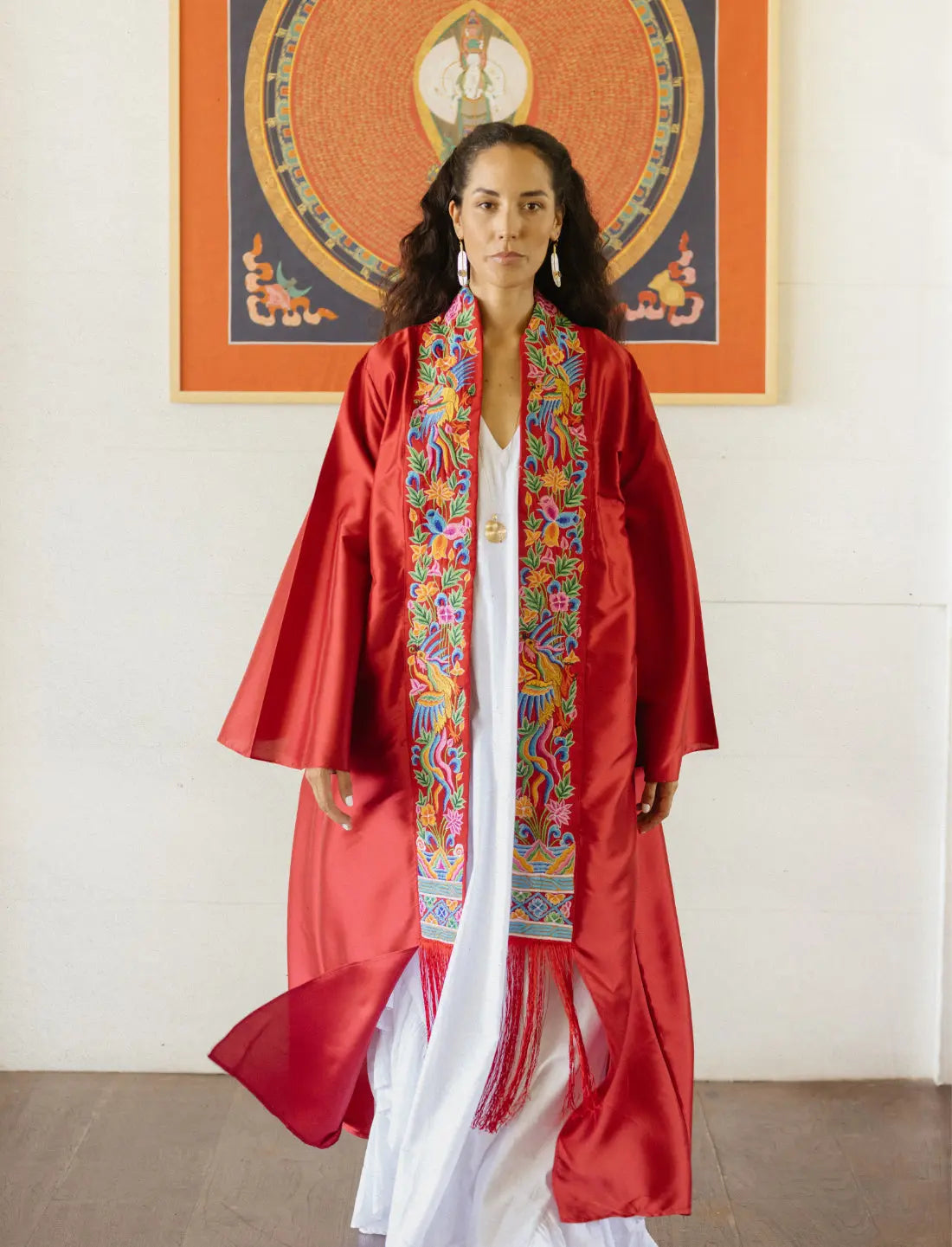 Sacred Garden Embroidered Silk Kimono Earth Wisdom Collection