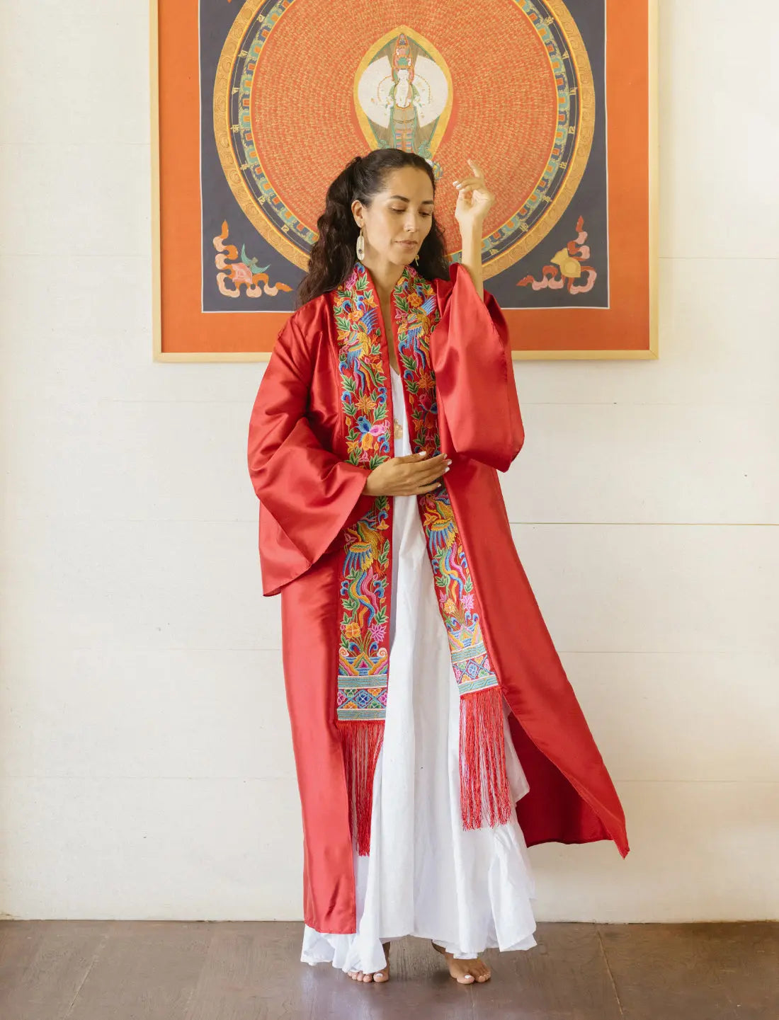 Sacred Garden Embroidered Silk Kimono Earth Wisdom Collection