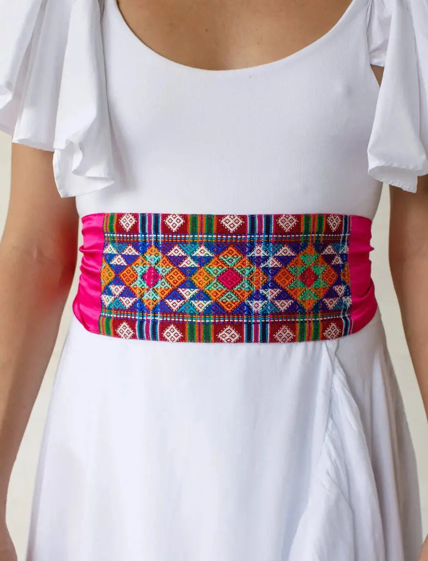 Triple Diamond Pink Silk Belt Earth Wisdom Collection