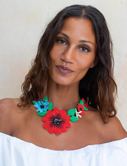 Vibrant Red Flower Necklace