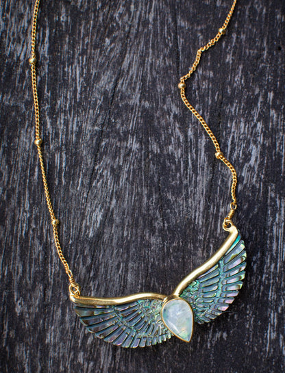 Abalone Moonstone Wings Necklace - Earth Wisdom Collection