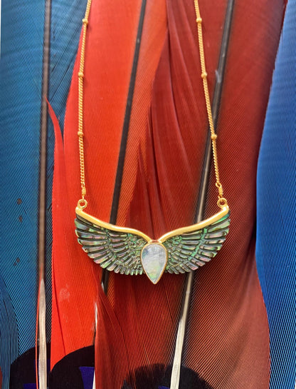 Abalone Moonstone Wings Necklace - Earth Wisdom Collection