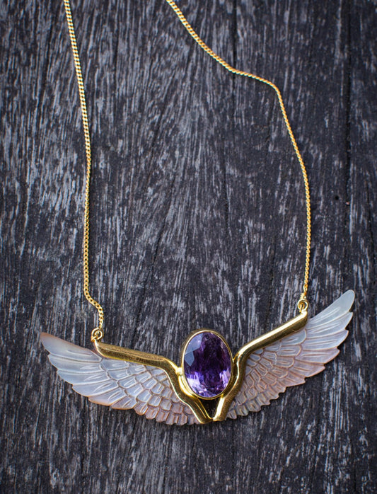 Amethyst Mabeshell Wings Necklace - Earth Wisdom Collection