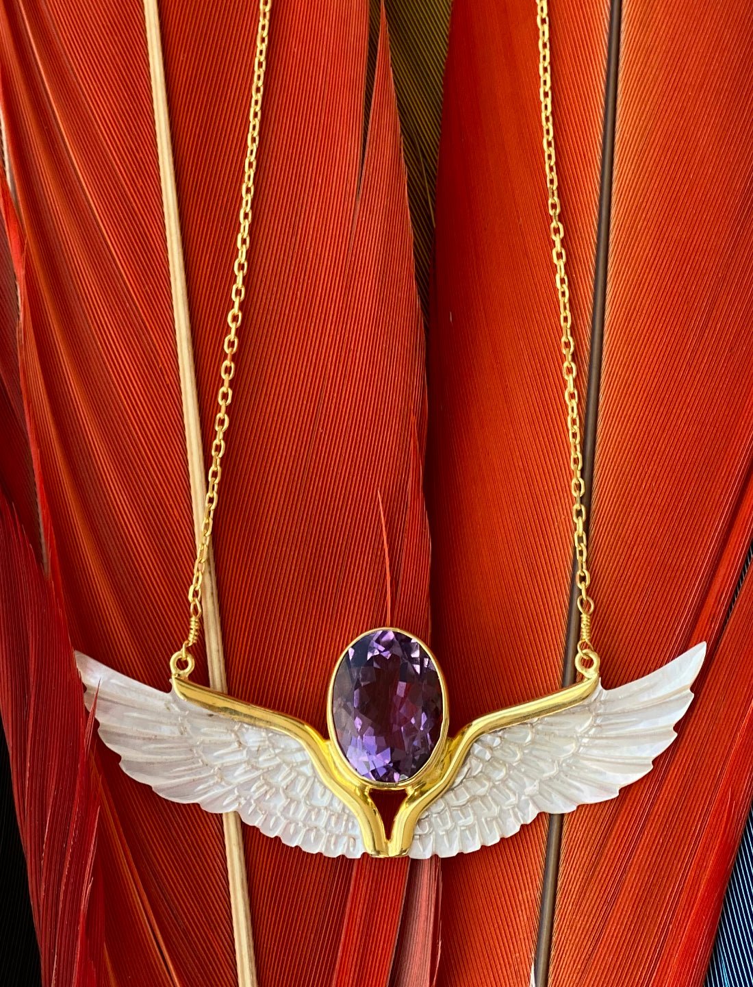 Amethyst Mother of Pearl Wings Necklace - Earth Wisdom Collection