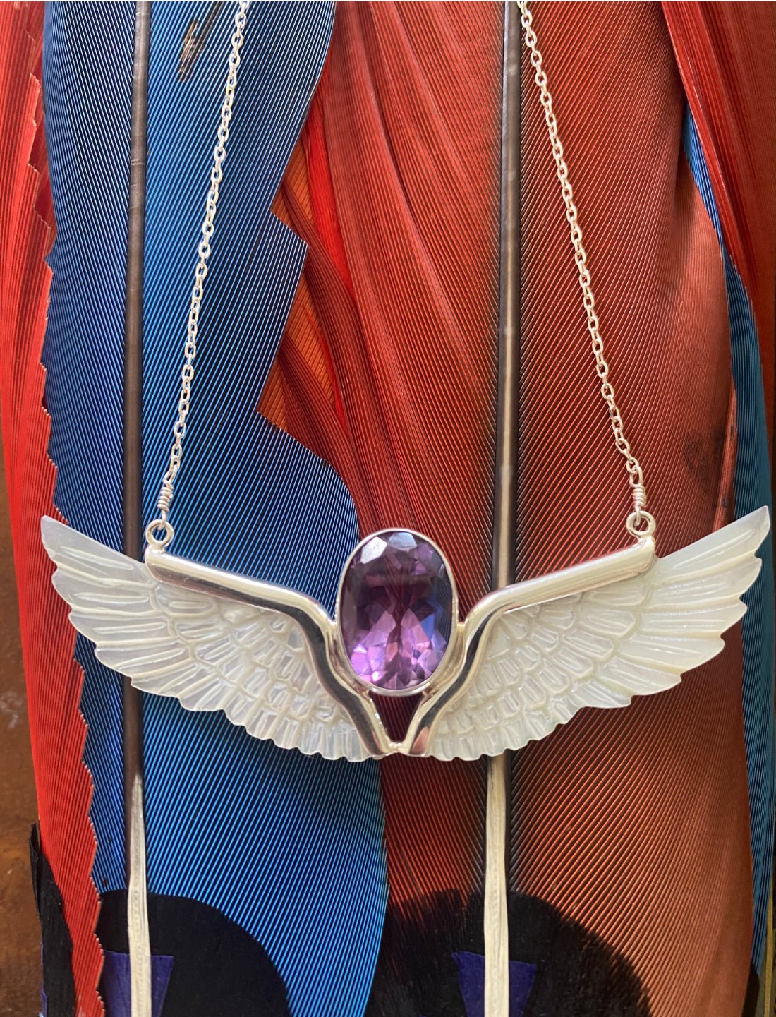 Amethyst Mother of Pearl Wings Necklace - Earth Wisdom Collection