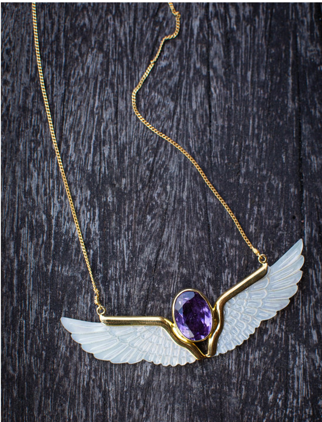 Amethyst Mother of Pearl Wings Necklace - Earth Wisdom Collection