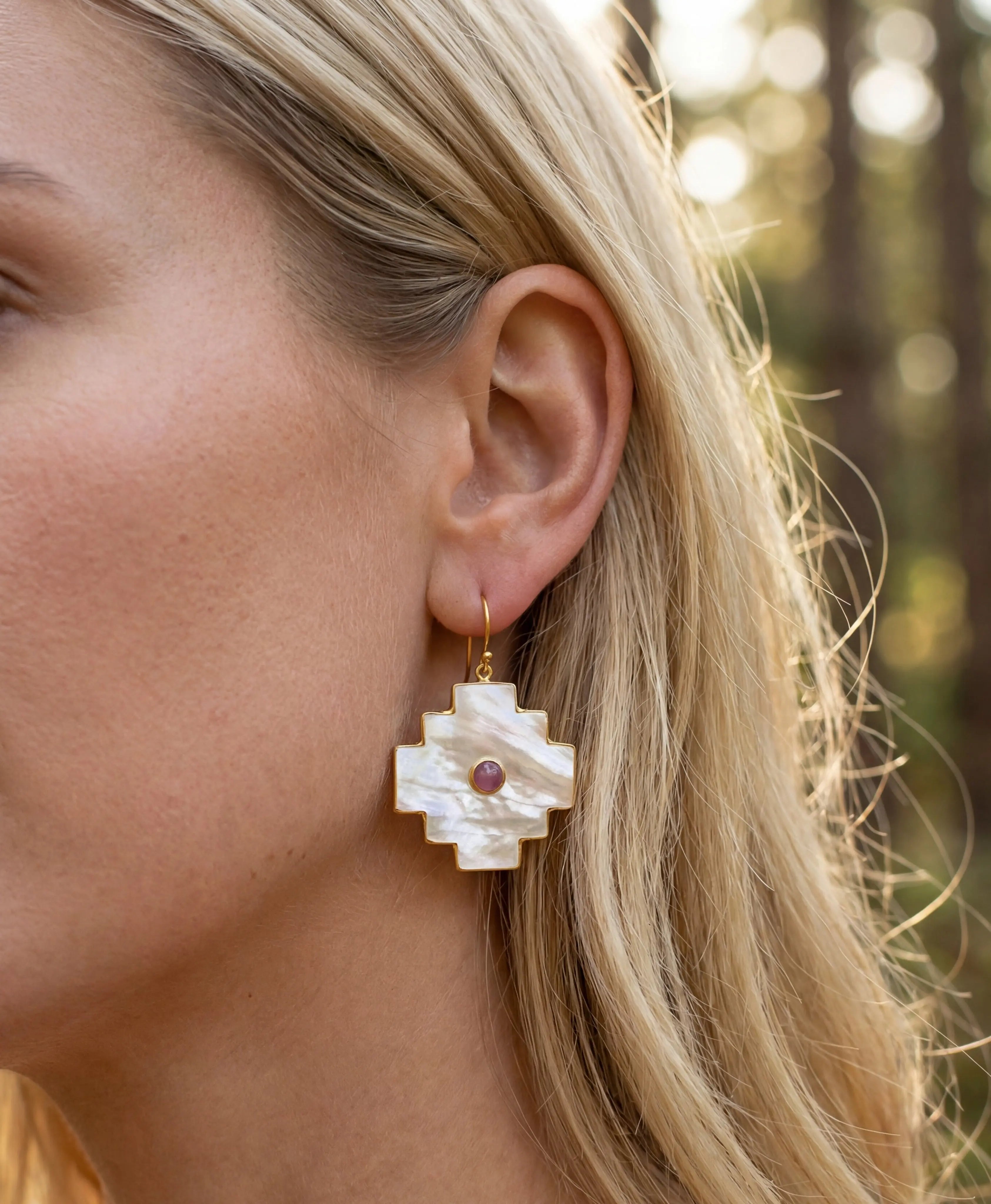 Gold Chakana Gemstone Earrings Earth Wisdom Collection