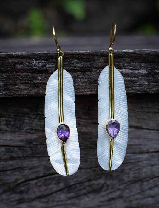 Feather Amethyst Earrings - Earth Wisdom Collection