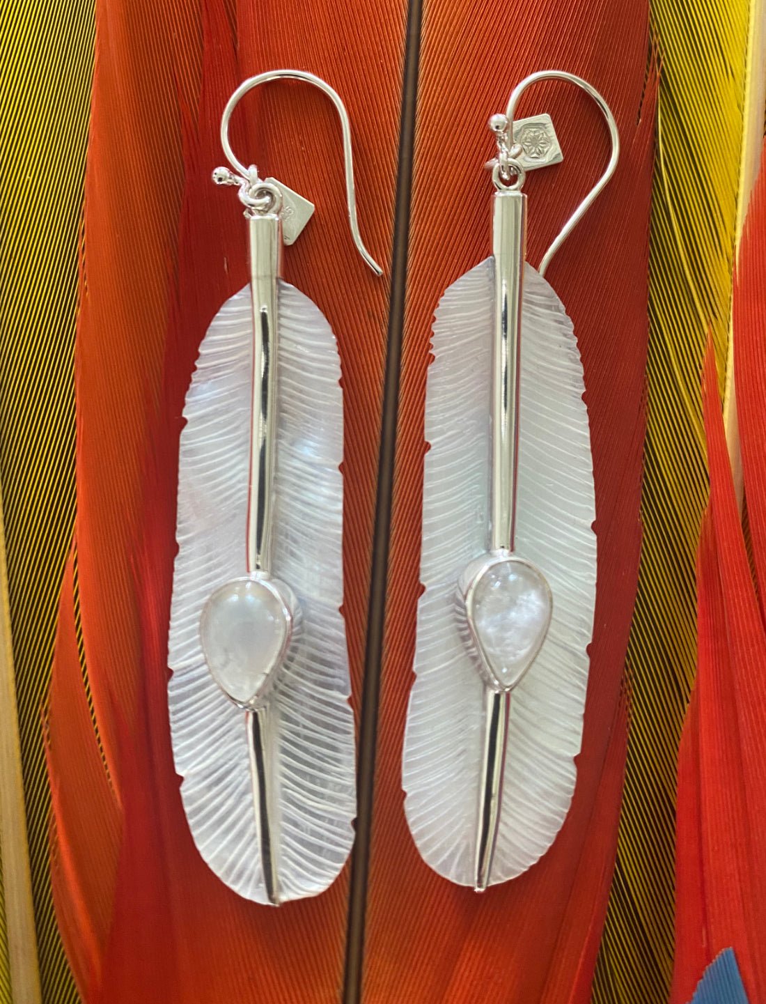 Feather Moonstone Earrings Silver - Earth Wisdom Collection