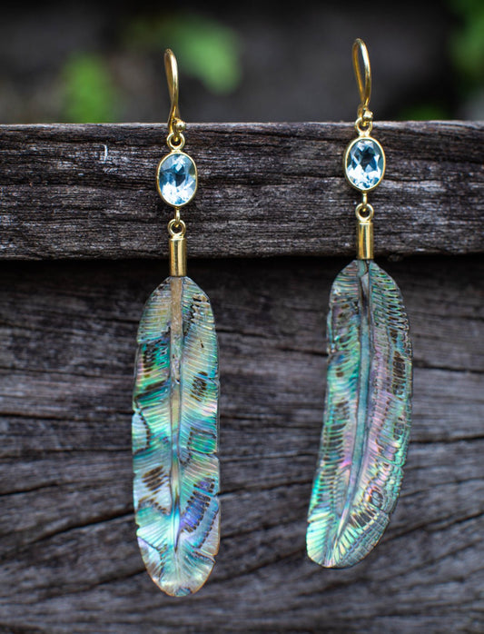 Feather Topaz Brass Top Earrings - Earth Wisdom Collection