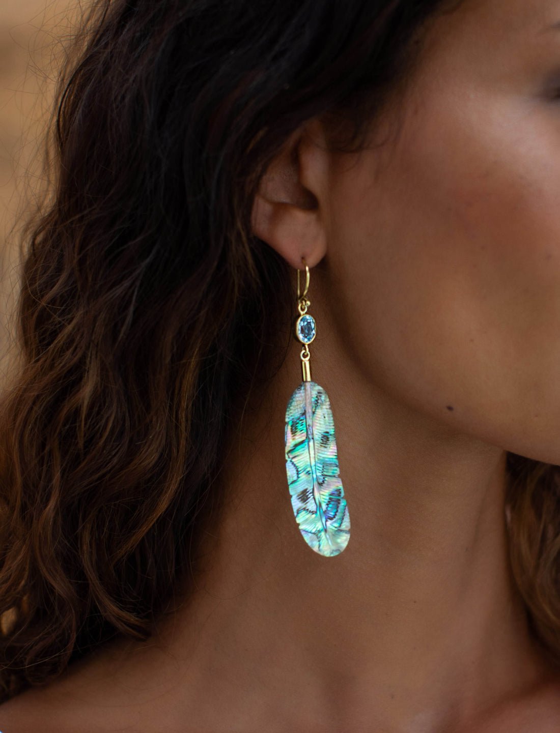 Feather Topaz Brass Top Earrings - Earth Wisdom Collection