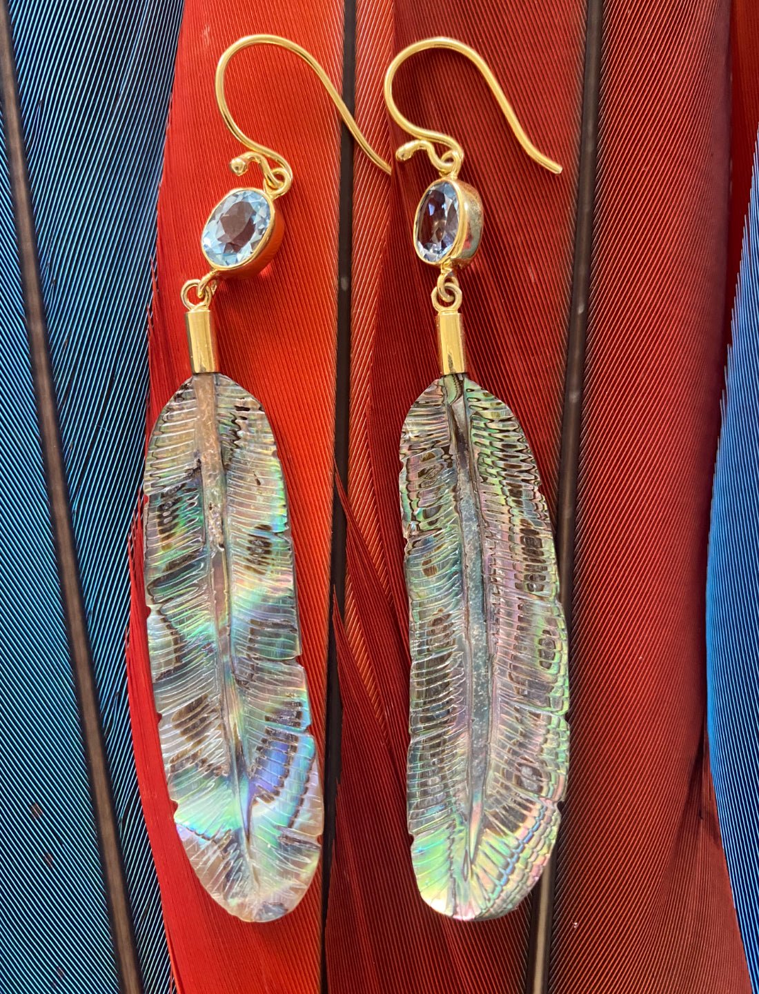 Feather Topaz Brass Top Earrings - Earth Wisdom Collection