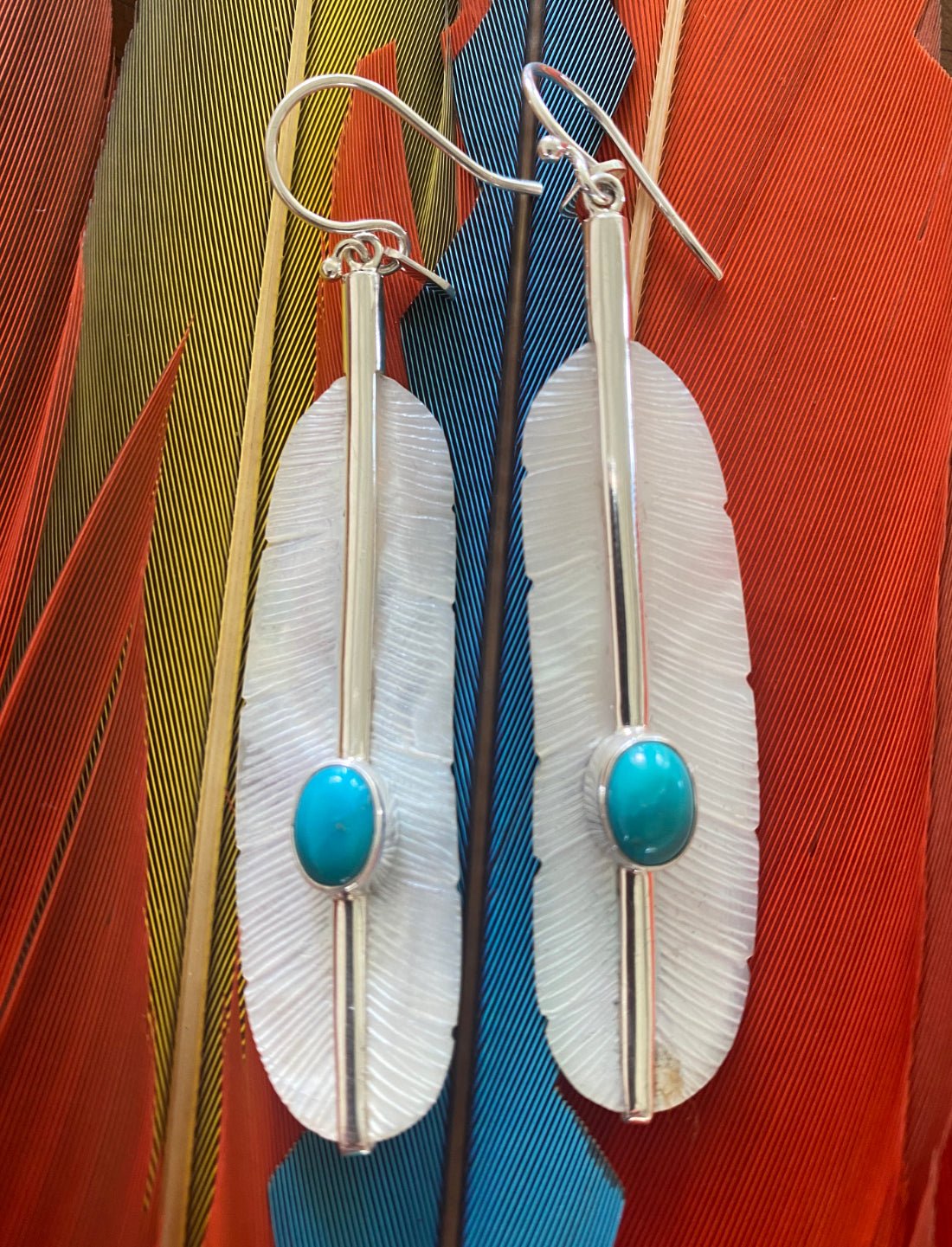 Feather Turquoise Silver Earrings - Earth Wisdom Collection