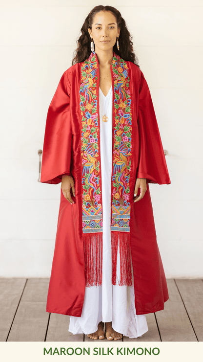 Maroon Silk Kimono - Earth Wisdom Collection