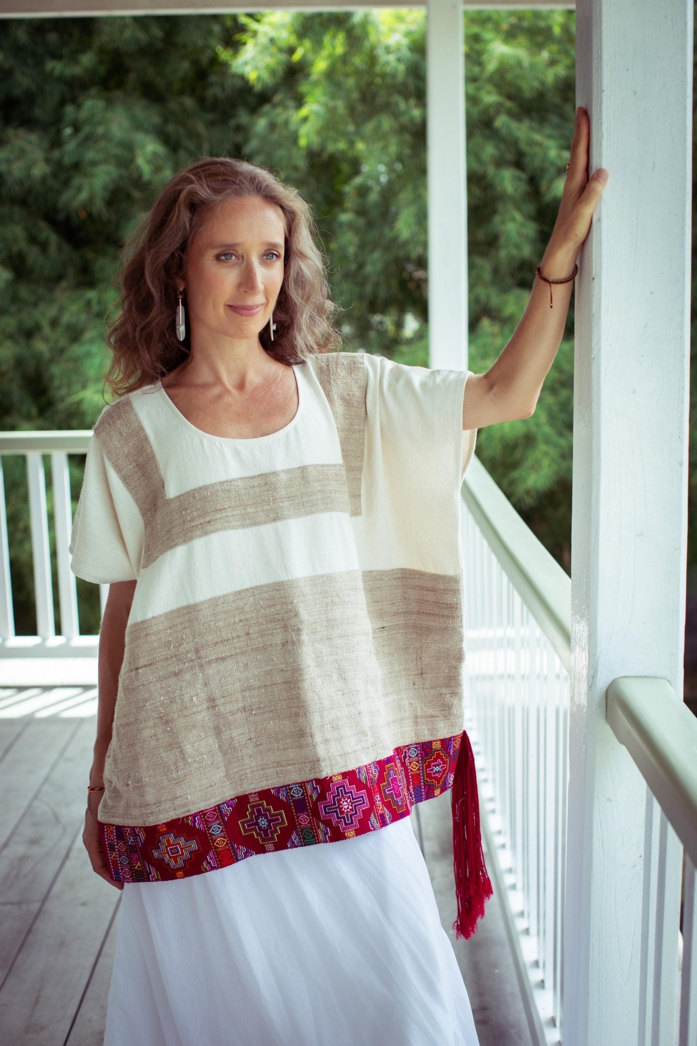 Red Path Chakana Nettle Weave Poncho - Earth Wisdom Collection