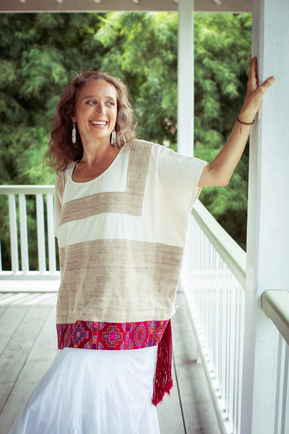 Red Path Chakana Nettle Weave Poncho - Earth Wisdom Collection