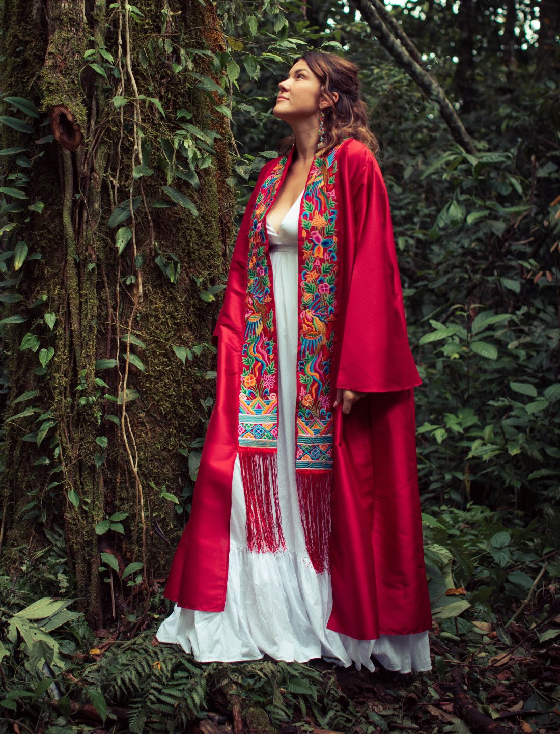 Silk Kimono with Bhutanese Embroidery - Earth Wisdom Collection