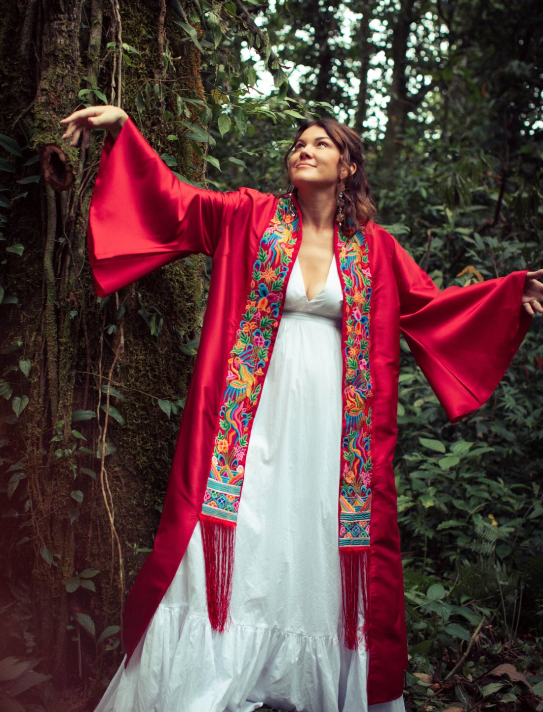 Silk Kimono with Bhutanese Embroidery - Earth Wisdom Collection